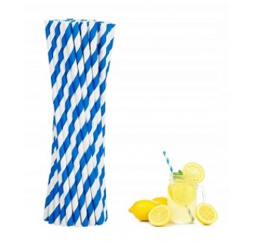 Słomka papierowa 6x197mm PASKI NIEBIESKA 250szt
