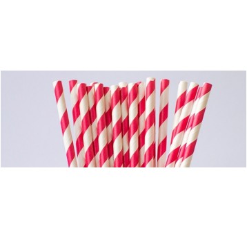 Słomka papierowa 6x197mm PASKI RÓŻOWA 250szt