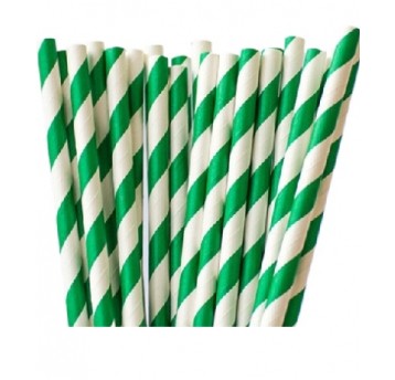 Słomka papierowa 6x197mm PASKI ZIELONA 250szt
