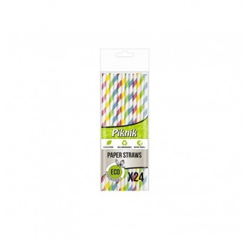 Słomka papierowa 6x197mm PIKNIK KOLOR MIX 24szt