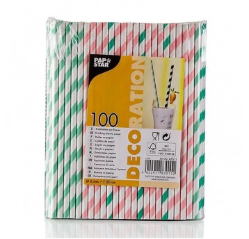 Słomka papierowa 6x200mm PASKI MIX 100szt