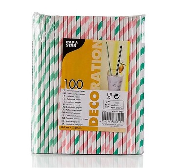 Słomka papierowa 6x200mm PASKI MIX 100szt
