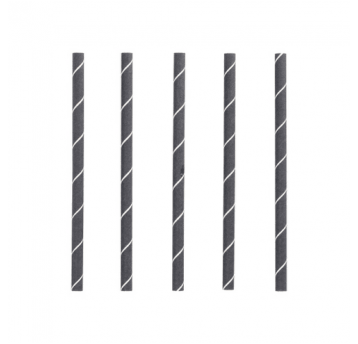 Słomka papierowa 7x150mm PASKI CZARNA 250szt /16
