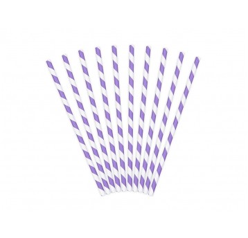 Słomka papierowa 8x197mm biało/fioletowa 100szt