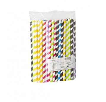 Słomka papierowa 8x197mm PASKI MIX 100szt /45