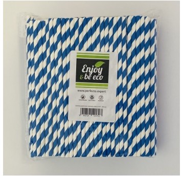 Słomka papierowa 8x197mm PASKI NIEBIESKA 250szt