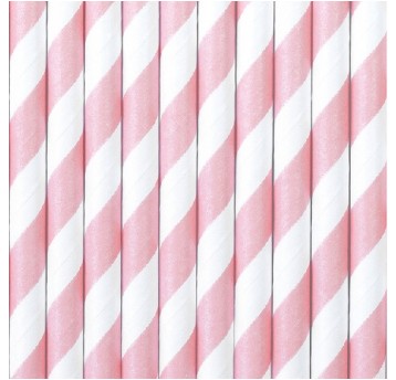 Słomka papierowa 8x197mm PASKI RÓŻOWA 250szt