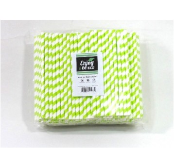 Słomka papierowa 8x197mm PASKI ZIELONA 250szt