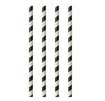 Słomka papierowa 8x200mm PASKI CZARNA 100szt