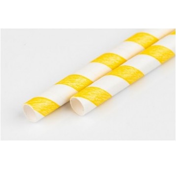 Słomka papierowa ETUI 8x197mm PASKI ŻÓŁTA 200szt