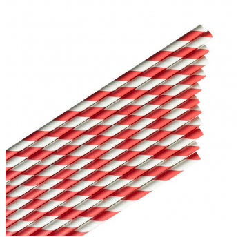Słomka papierowa x200mm PASKI CZERWONE 144szt