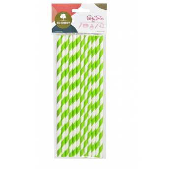 Słomka papierowa x200mm PASKI LIMONKA 12szt