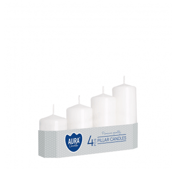 Świeca walec 4 STOPNIE AURA 5 x 7-13cm BIAŁA /6