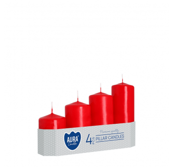 Świeca walec 4 STOPNIE AURA 5 x 7-13cm CZERWONA
