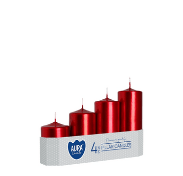 Świeca walec 4 STOPNIE AURA 5 x 7-13cm MET CZERWON