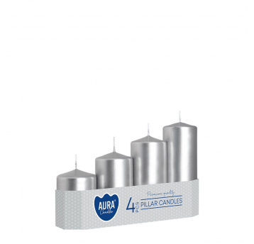 Świeca walec 4 STOPNIE AURA 5 x 7-13cm SREBRNA /6