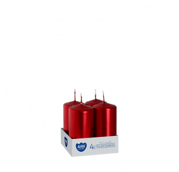 Świeca wotywna AURA 4 x 8cm 4szt CZERWONY METALIK