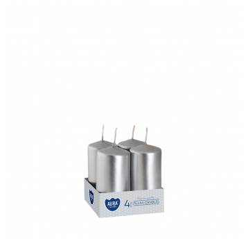 Świeca wotywna AURA 4 x 8cm 4szt SREBRNY METALIK