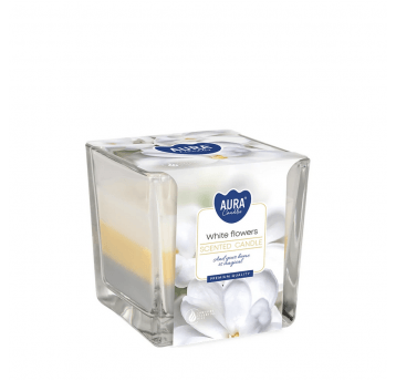 Świeca zapach szkło 3 kolory AURA Białe Kwiaty