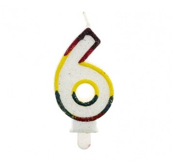 Świeczka cyferka z brokatem 6 GODAN PROMOCJA