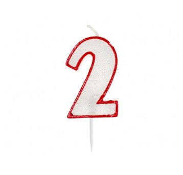 Świeczka z brokatem czerwony kontur '2'