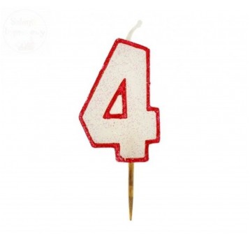 Świeczka z brokatem czerwony kontur '4'