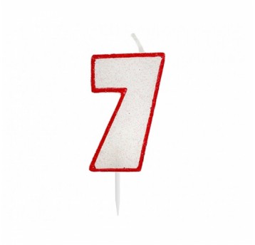 Świeczka z brokatem czerwony kontur '7'