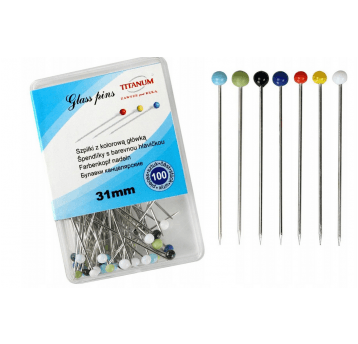 Szpilki metalowe kolorowa główka TITA 31mm 100szt