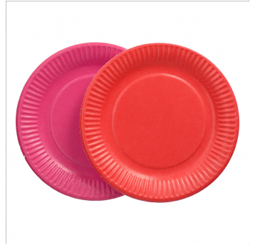 Talerz papierowy 18cm czerwony + fuksja 12szt