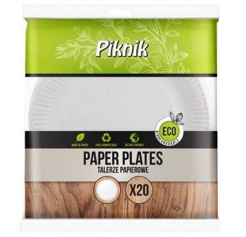 Talerz papierowy BIAŁY 23cm PIKNIK 20szt /30