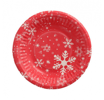 Talerz papierowy wzór 19cm WINTER TIME czerw 50szt