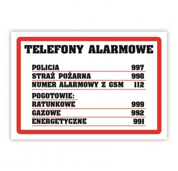 Telefony Alarmowe Tabliczka laminowana A5