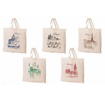 Torba baweł kr rączka MIASTA ŚWIATA MIX 1szt /25