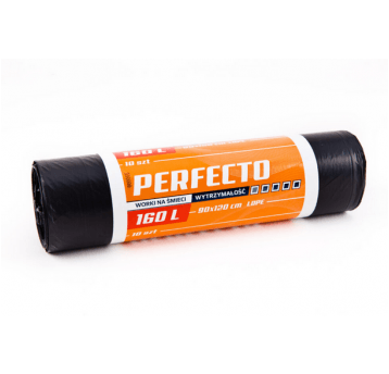 Worki śmieci PERFECTO LDPE czarne 160L 10szt /18