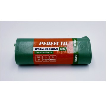 Worki śmieci PERFECTO LDPE zielone 120L 10szt /25